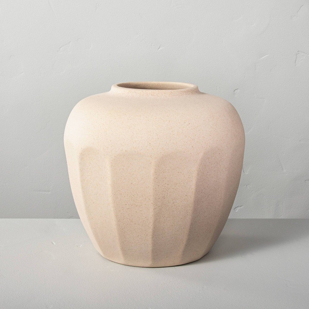 8" Medium Faceted Ceramic Vase Sandy Tan - Hearth & Hand Magnolia, Target
